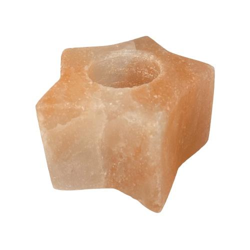 En ljushållare av rosa Himalayasalt.